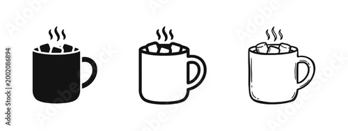 Hot Chocolate Mug with Marshmallows Icon for Winter, Cozy, and Comfort Food Concepts