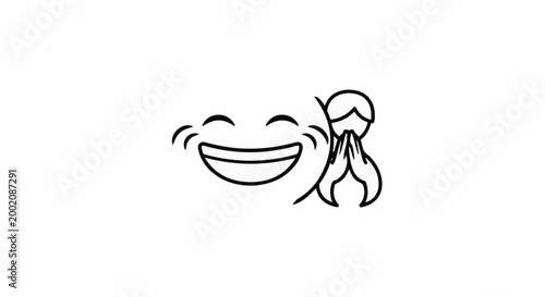 Happy face with closed eyes, wide smile, tears, and hands together