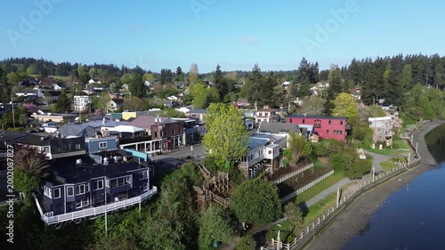 Aerial view of the seaside village of Langley, Whidbey Island, Washington