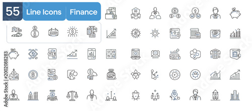 Collection of finance and money line icons for banking and investment concepts