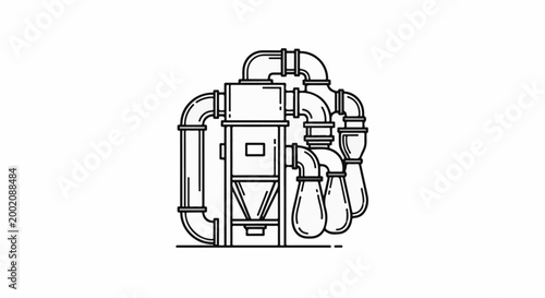 Industrial machinery with pipes and collection bags