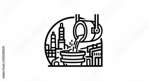 Industrial scene with molten metal being poured into a vat