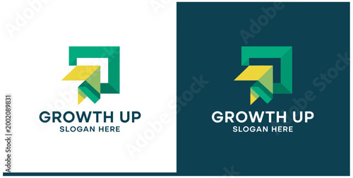 Tableau sur toile Green and yellow abstract arrow logo symbolizing growth and upward movement