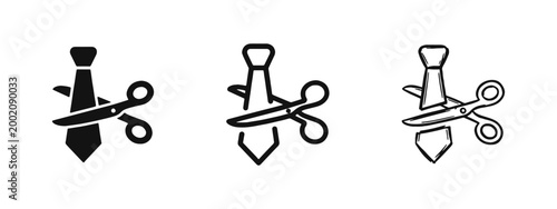 Retirement and Freedom Icon Set, Cutting a Necktie, Work-Life Balance Symbols in Three Styles