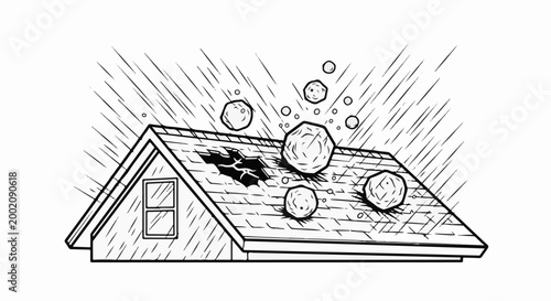 Hailstones batter a damaged roof during a heavy storm