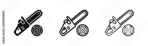 Woodworking and Forestry Tool Icon - Chainsaw with Log Cross-Section