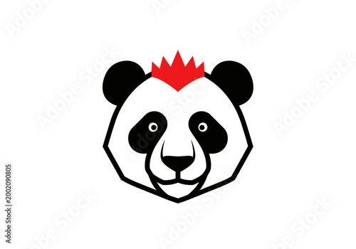 Minimalist panda head illustration with red mohawk crown