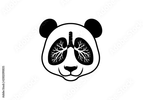 Minimalist panda head icon with lungs and tree branches