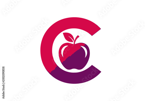 Minimalist pink and purple letter C logo with apple icon