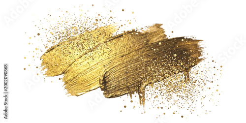 Gold and bronze metallic paint brush strokes with sparkling glitter texture for luxury design elements