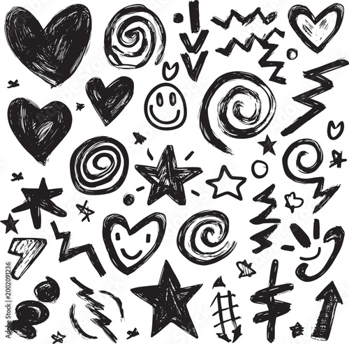 Seamless vector pattern of decorative hearts with floral and ornamental elements in a stylish hand artistic design