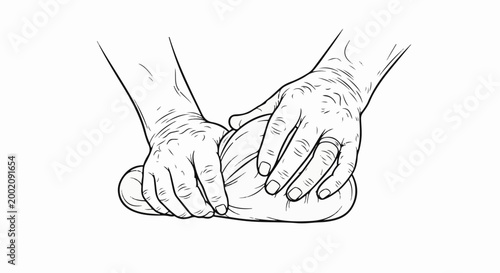 Line drawing of hands massaging a foot, indicating pain or relief