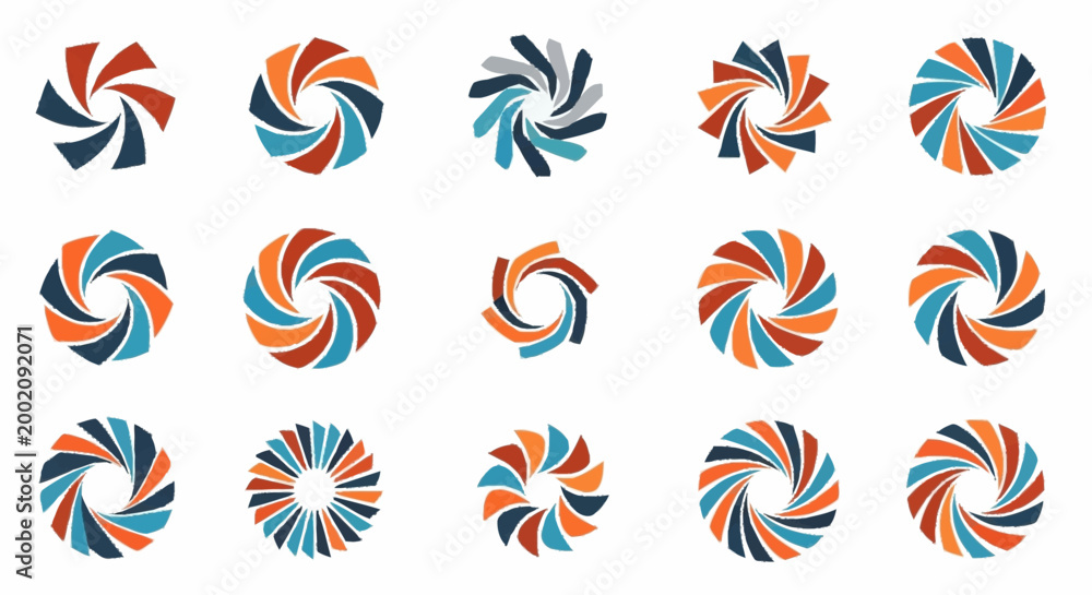 Fototapeta premium Colorful swirly shapes in rows.