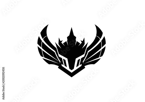Modern geometric winged crown emblem logo on white background