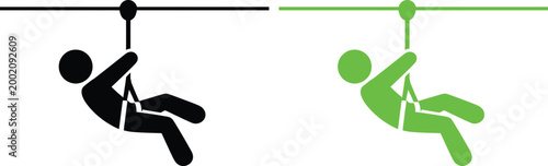 Comparison of a person using different colored climbing equipment