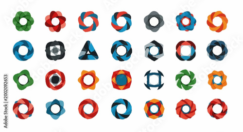 Multicolored Gear Icons in Rows.