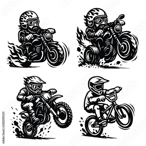 Vintage Biker Mascot Set Retro Motorcycle Rider Vector Collection