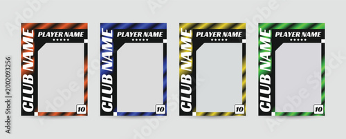 Trading card template design for sports, picture frame for player performance, photo frame or border collection for hockey, basketball and football player, sports flyer design, template eps 10.
