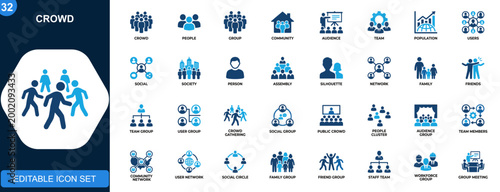 Quadro su tela Crowd icon set, group people, community, audience, team, social gathering, population, users