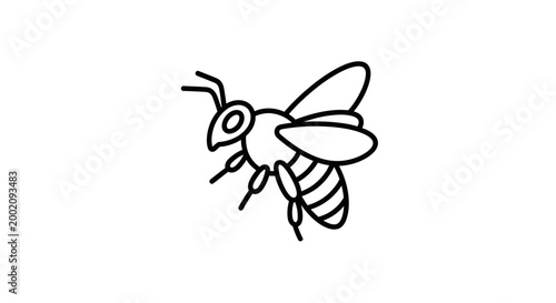 Simple Outline Drawing of a Bee, Minimalist Style, Isolated White Background