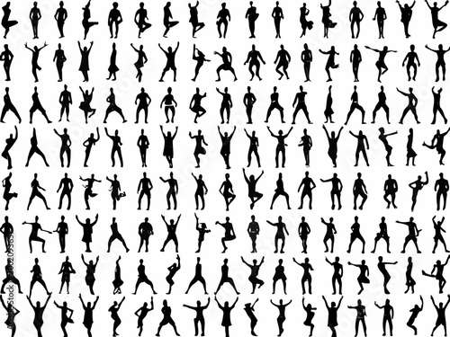 Collection of human silhouettes in dynamic poses isolated on a white background