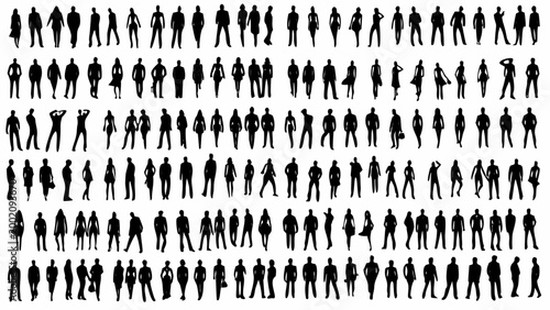 collection of human silhouettes in various poses on a white background