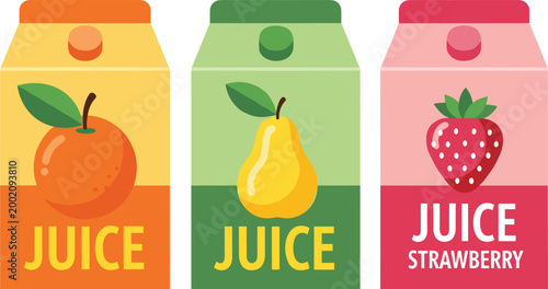 Fruit Juice Cartons in Orange, Pear, and Strawberry Flavors for Beverage Packaging Designs