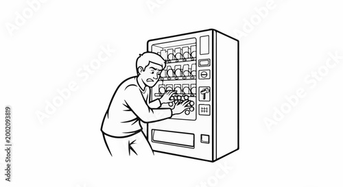 Frustrated person struggles with a malfunctioning vending machine, reaching for items