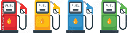 Gas station pump, illustration, fuel nozzle and petrol pump vector showing refueling equipment for automotive service and energy supply concept design.