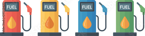 Gas station pump, illustration, vector fuel nozzle and petrol dispenser icon representing refueling service transportation and energy industry design.