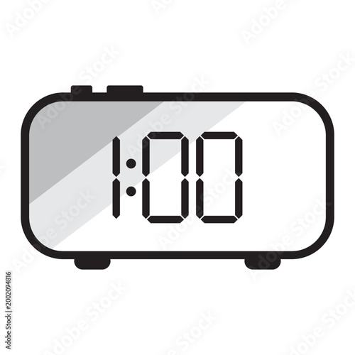 Digital alarm clock icon showing one o'clock vector. Perfect for time management apps and user interface elements.