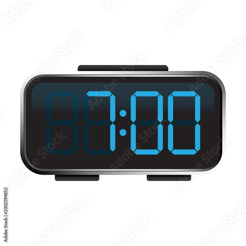 Digital alarm clock with blue LED numbers vector. Ideal for time management concepts UI design and morning routine graphics.