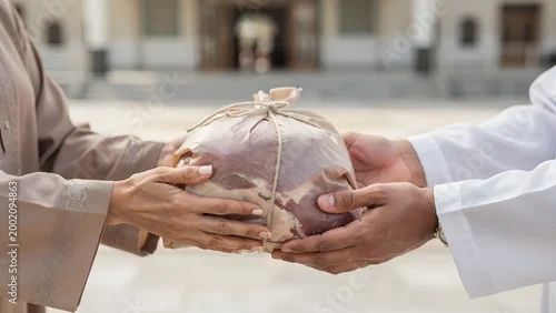 Fototapeta Hands Sharing Meat Donation on Eid al-Adha