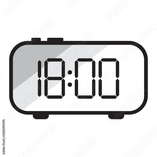 Black and white digital clock icon showing 1800 oclock vector. Perfect for web design time management apps and user interfaces.