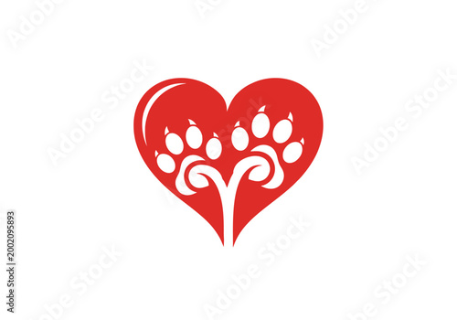 Red heart icon with white paw prints for pet lovers