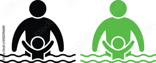 Adult and child learning to swim together in a supportive environment