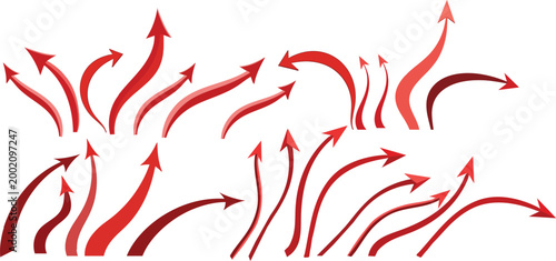 Red curved arrows collection dynamic direction indicators on white background