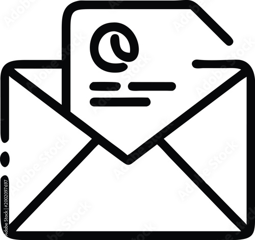 email icon black outline envelope with at symbol communication symbol isolated vector high quality professional detailed modern elegant stylish clean crisp
