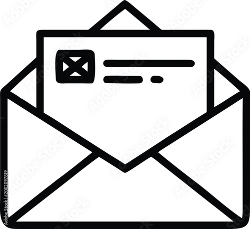 email icon black outline envelope with letter simple line drawing on white background high quality professional detailed modern elegant stylish clean