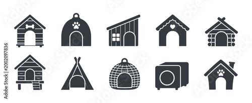 Flat pet house icon set isolated on white background