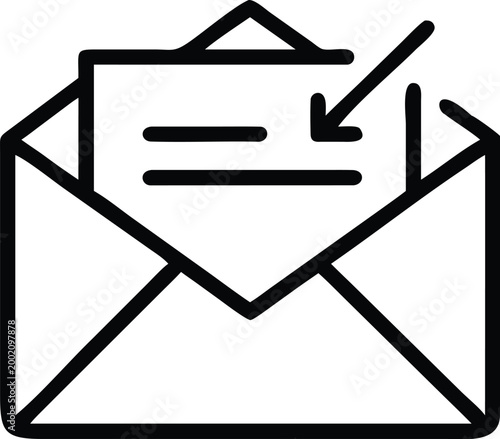 email icon with open envelope and message black line art on white background high quality professional detailed modern elegant stylish clean