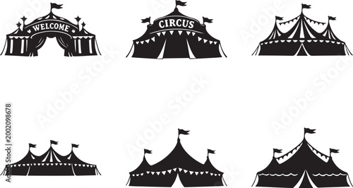 Circus tent silhouette set