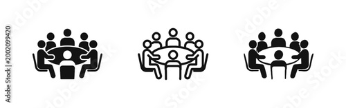 Business Teamwork Meeting Icon - People Sitting Around Round Table