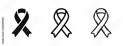 Awareness Ribbon Icons Set in Solid Outline and Hand Drawn Styles