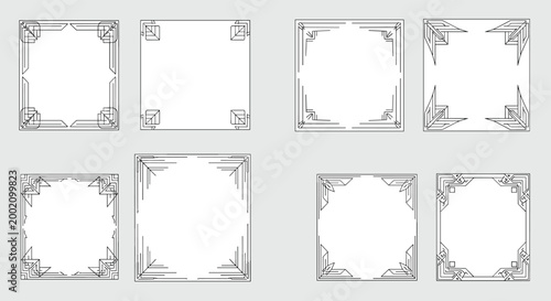 Collection of elegant black and white art deco style corner and border frames for luxury vintage design projects.