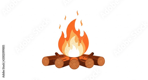 Canvas-taulu Campfire with burning logs and flames on white background.