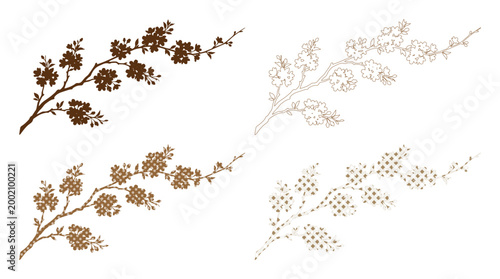 Photos Elegant cross-stitch floral branch vector set, intricate embroidery flower desig