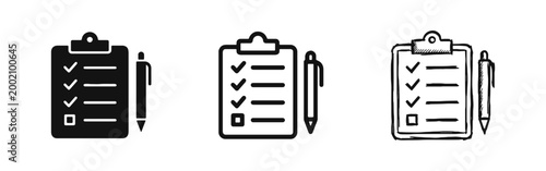 Checklist Clipboard with Pen Icons Set