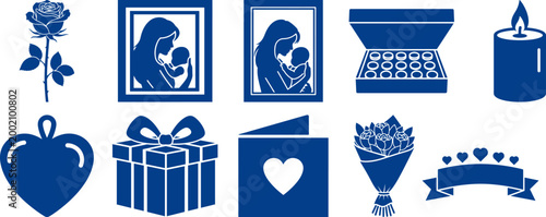 Love and gifting icons set with anniversary birthday celebration greeting maternity affection sentiment relationship surprise decoration ornament as transparent object