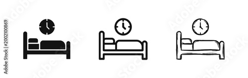 Bed and Clock Time Management Icons